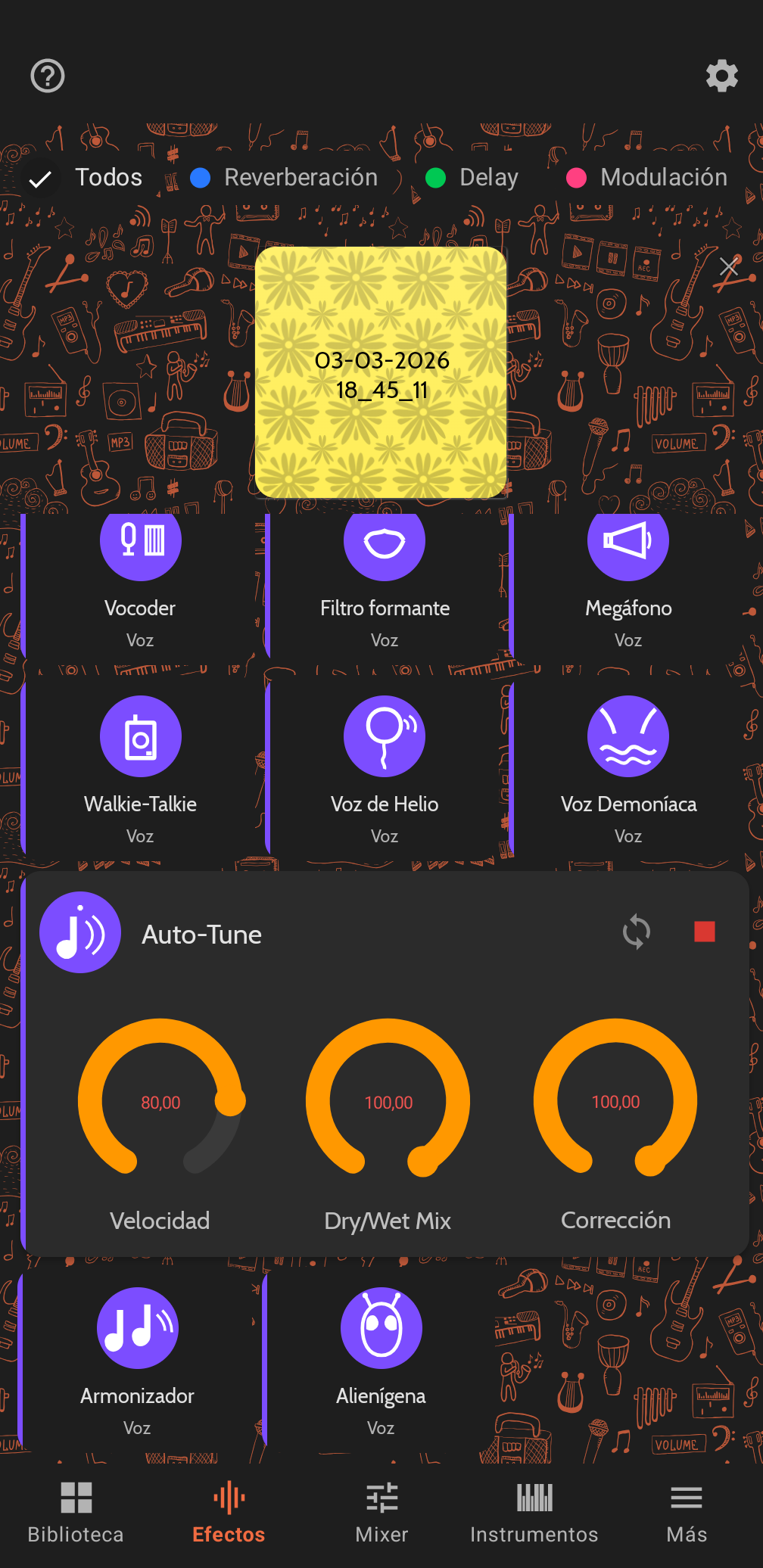 Par&aacute;metros de efectos Buttonic